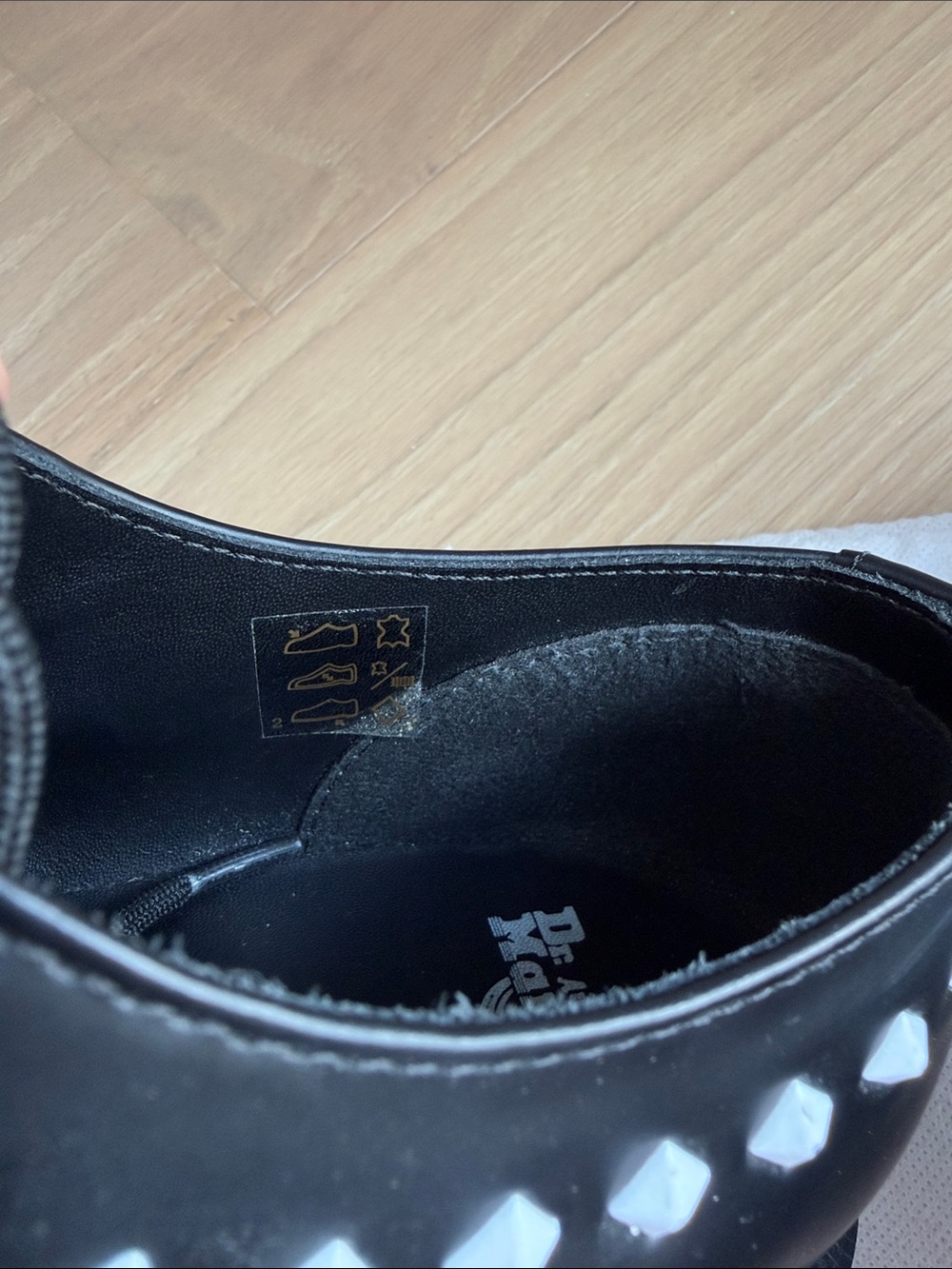 Dr. Martens Black Leather Derby Shoes with White Stud Grid - Picture 3 of 8